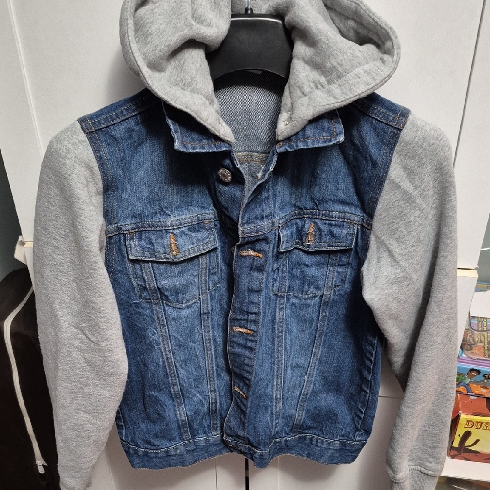 H&M Blue Denim Jacket with Gray Hood